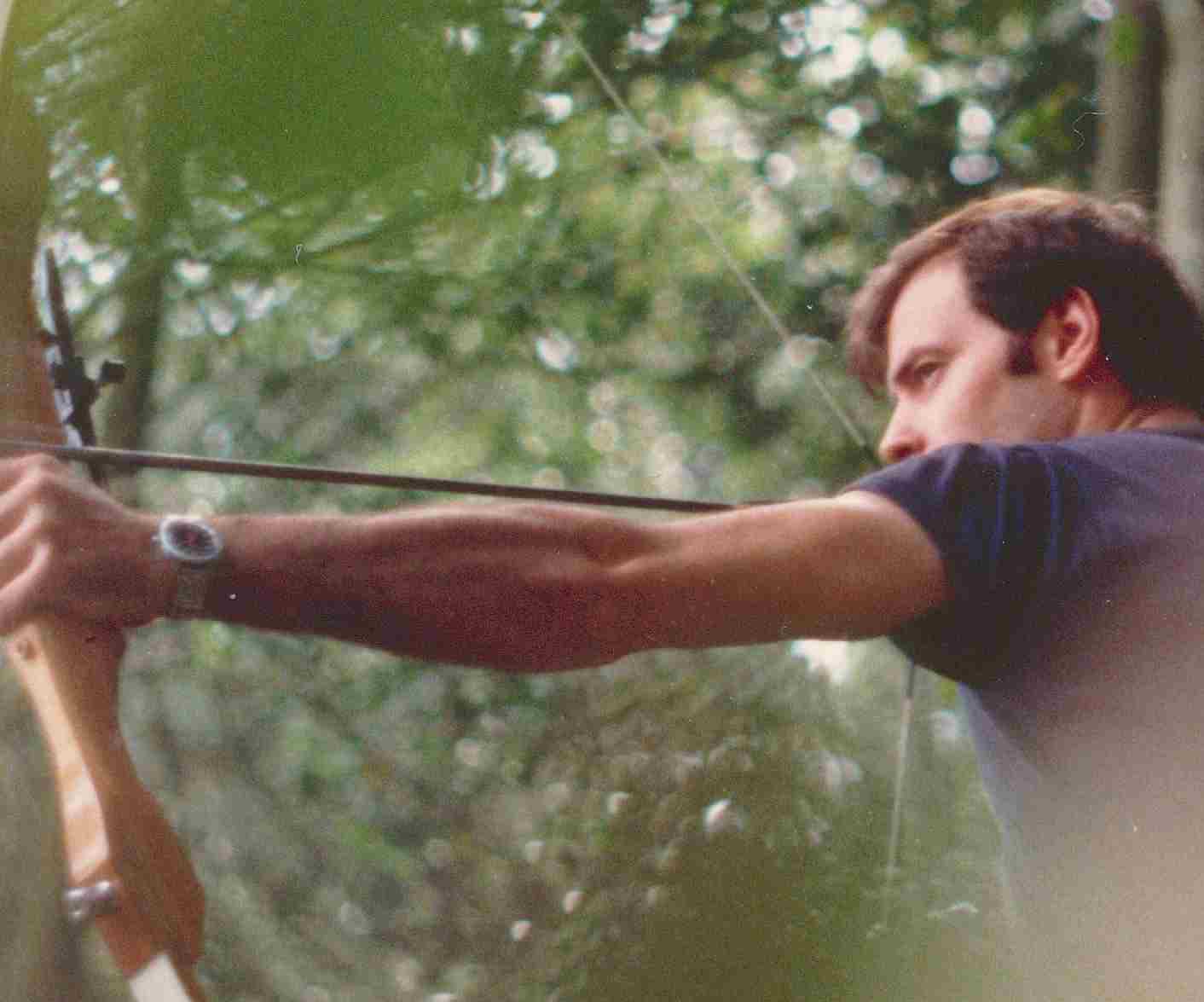 Nelson Kruschandl practicing archery at Herstmonceux Sussex