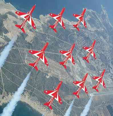 The RAF Red Arrows jet display team aerial view Royal Air Force