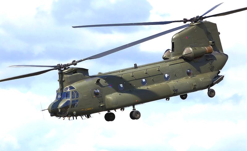 RAF Chinook helicopter in flight