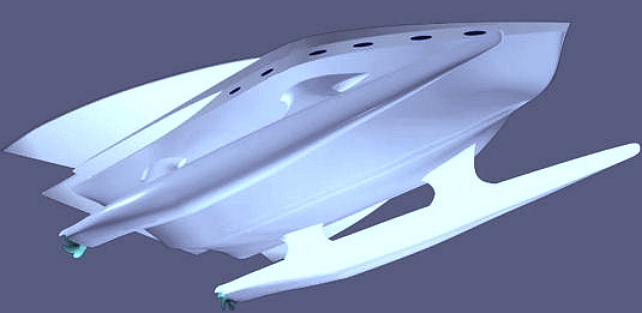 Tûranor PlanetSolar Swiss boat concept drawing of the hull underside