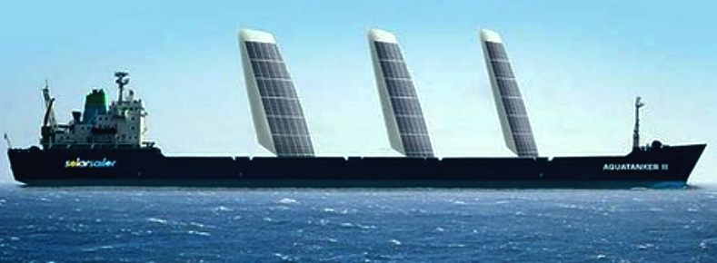 Cargo ship fitted with solar wing sails to reduce fuel consumption