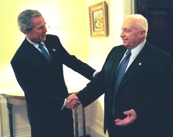 President George W. Bush with Israeli Prime Minister Ariel Sharon at the White House