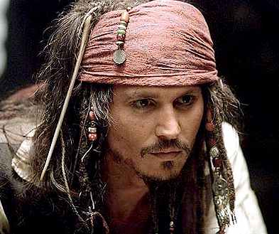 Johnny Depp as pirate Captain Jack Sparrow in At World's End