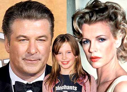 Alec Baldwin's (left) alleged tirade against his daughter Ireland (centre)  is latest round in bitter feud with ex-wife Kim Basinger (right)