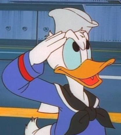 Donald Duck saluting Walt Disney cartoon character