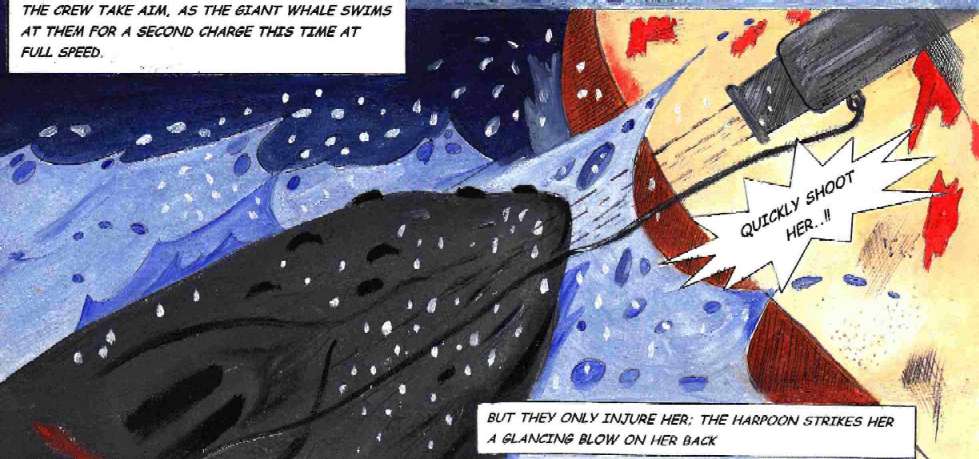 Kulo Luna charges the Suzy Wong, the Japanese pirates try to kill the giant humpback whale before it can do any more damage