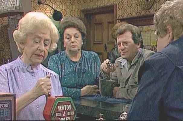 Coronation Street Annie Walker, Betty Turpin, Mike Bladwin and Eddie Yeats