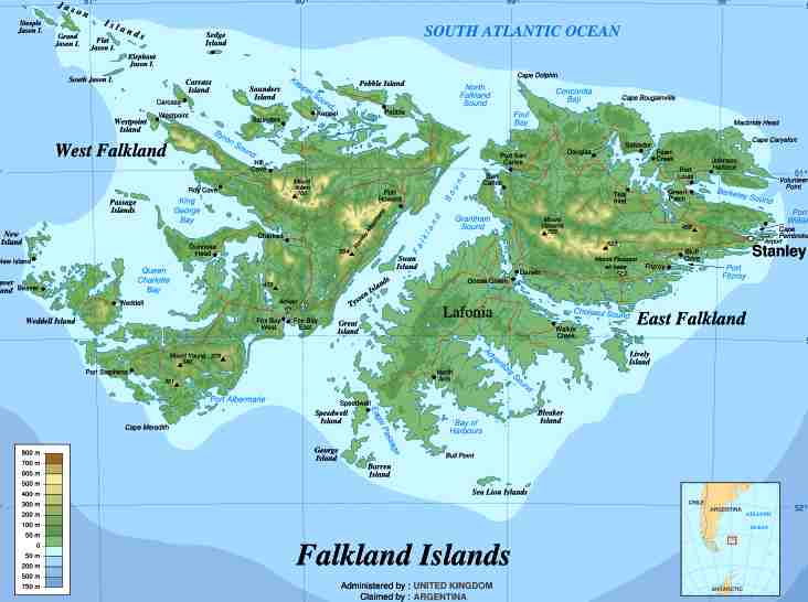 Falkland Islands topographic map