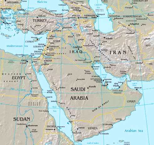 Physical World  on Map Showing Countries Commonly Considered