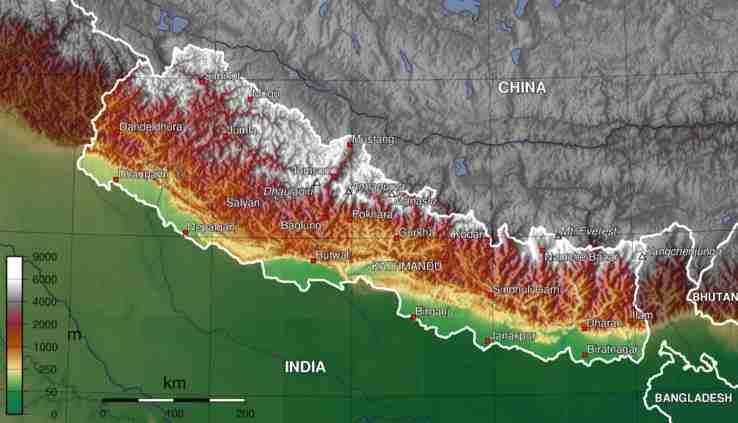 physiographic map of china. Nepal topographic map