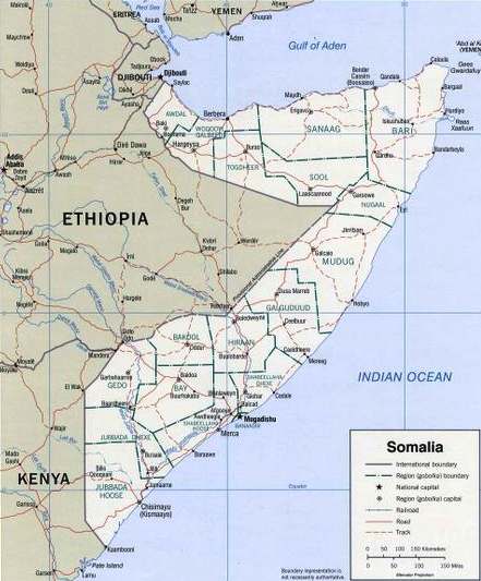 Somalia hord of Africa map. Somali-inhabited lands, 2 January 2007