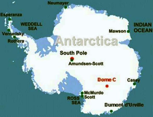 Map of the South Pole, Antarctica