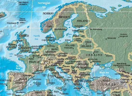 Physical map of Europe