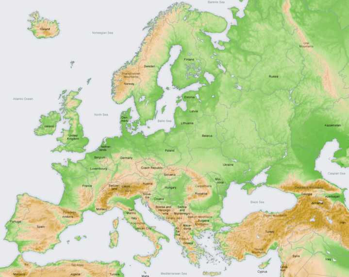 Map Of Europe Mountain Ranges