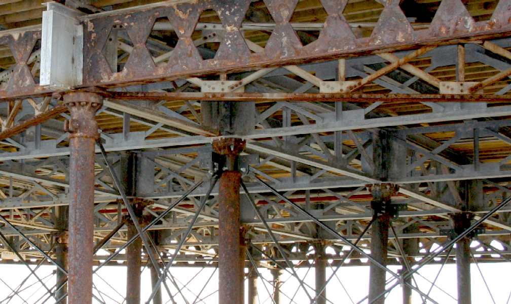 Steel girder beams rusting away on Eastbourne Pier
