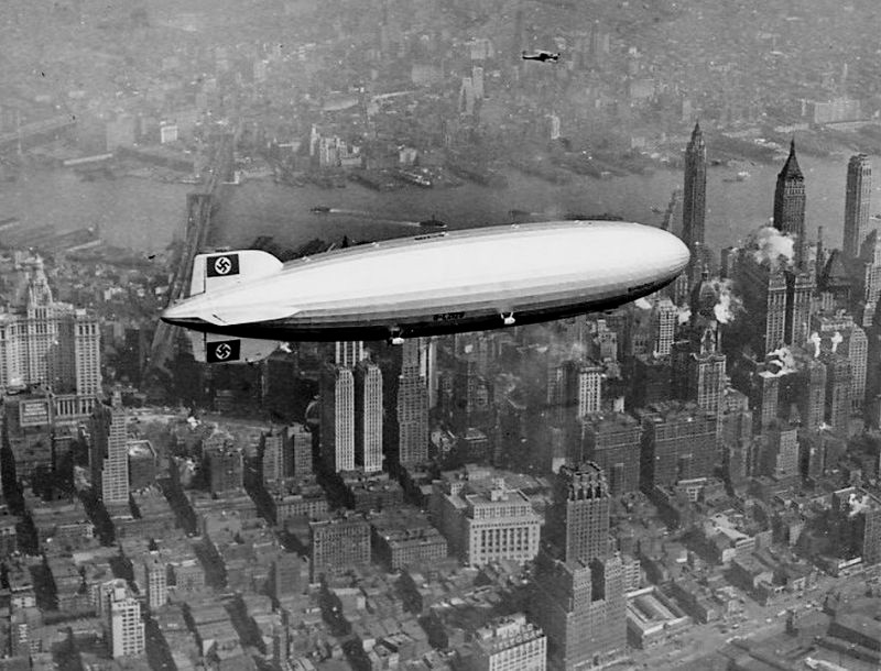 The Hindenburg flying over New York city