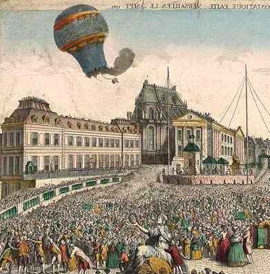 Montgolfier brothers balloon flight Paris street scene