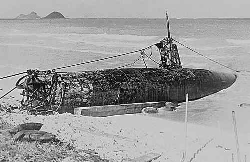 Japanese minisub wreckage Pearl Harbor. Wreck of a midget submarine