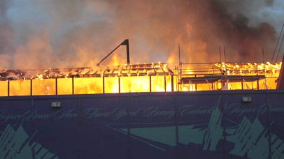 Cutty Sark clipper ship on fire May 21 2007