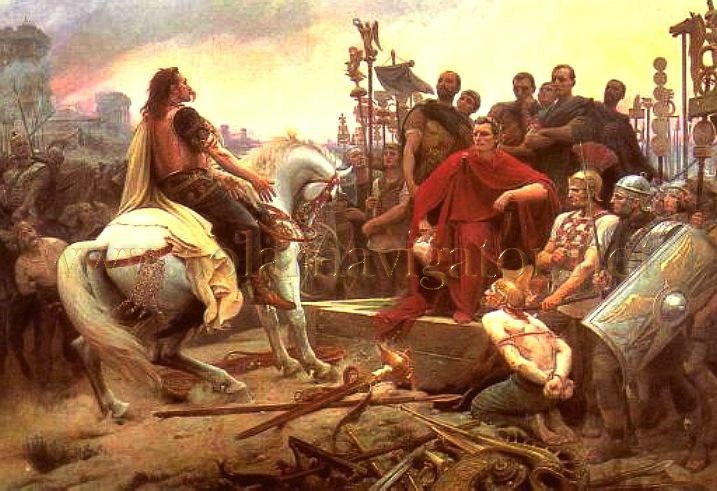 Julius Caesar roman general taking surrender of Vercingetorix