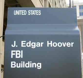 FBI J. Edgar Hoover building sign at entrance