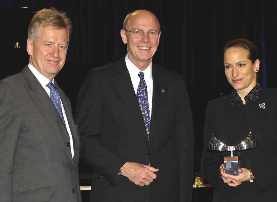 Princess Zahra with Robert Davies MD of International Business Leaders Forum, and Travis Engen, President and CEO of Alcan, at gala event in honor of 2005 Alcan finalists