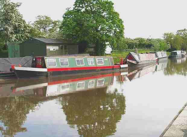 River barges or narrow boats moored along a canal