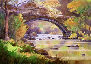 Halfway bridge, North Wales, painting by R C Martin