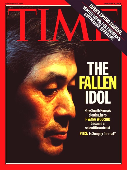 Time Magazine cover featuring Hwang Woo Suk, pioneering genius cloning scientist, cyber wars