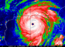 Hurricane Katrina with winds of 160 mph on August 29, 2005 at 0045 UTC