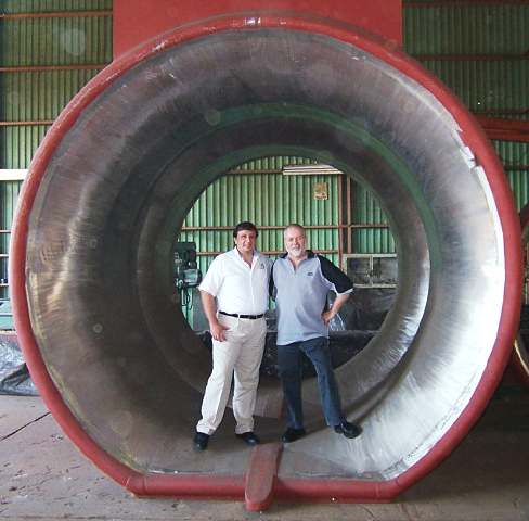 A large Rice thrust nozzle with makers standing inside
