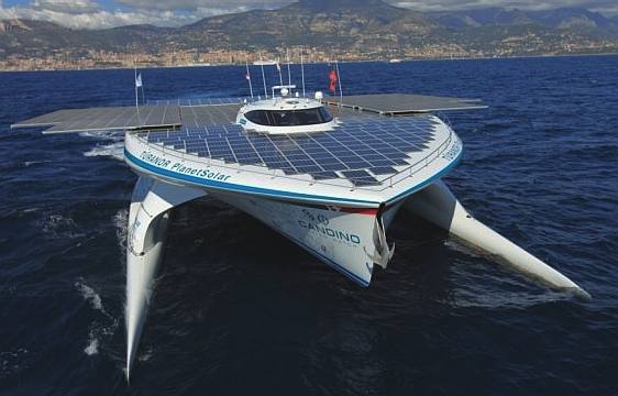 Turanor Planet Solar catamaran front view