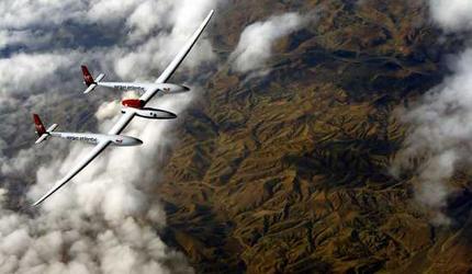 Steve Fossett's Virgin Atlantic GlobalFlyer passes over the Atlas Mountains in Morocco.