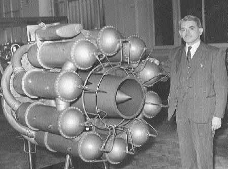 Frank Whittle and his prototype jet engine