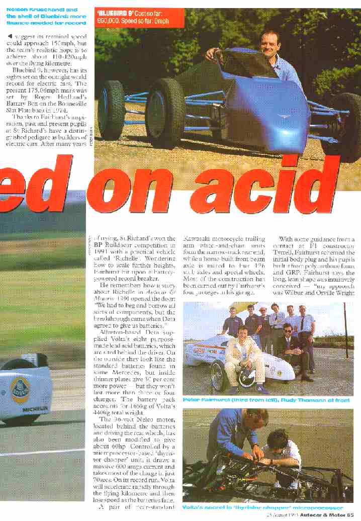  Bluebird featured in Autocar & Motor 1993, first electric car to have battery cartridge exchange built in