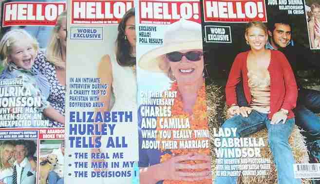 Hello Magazines covers Hurley Ulrika Camilla Gabriella Windsor