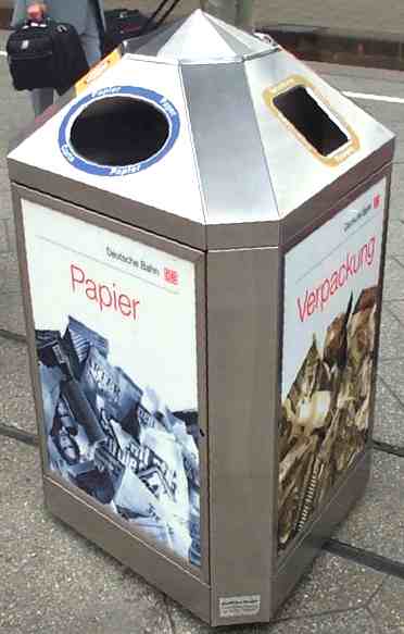 Recycling and rubbish bin in a German railway station