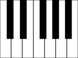  Piano keyboard which shows the alignment of the white and the black keys.