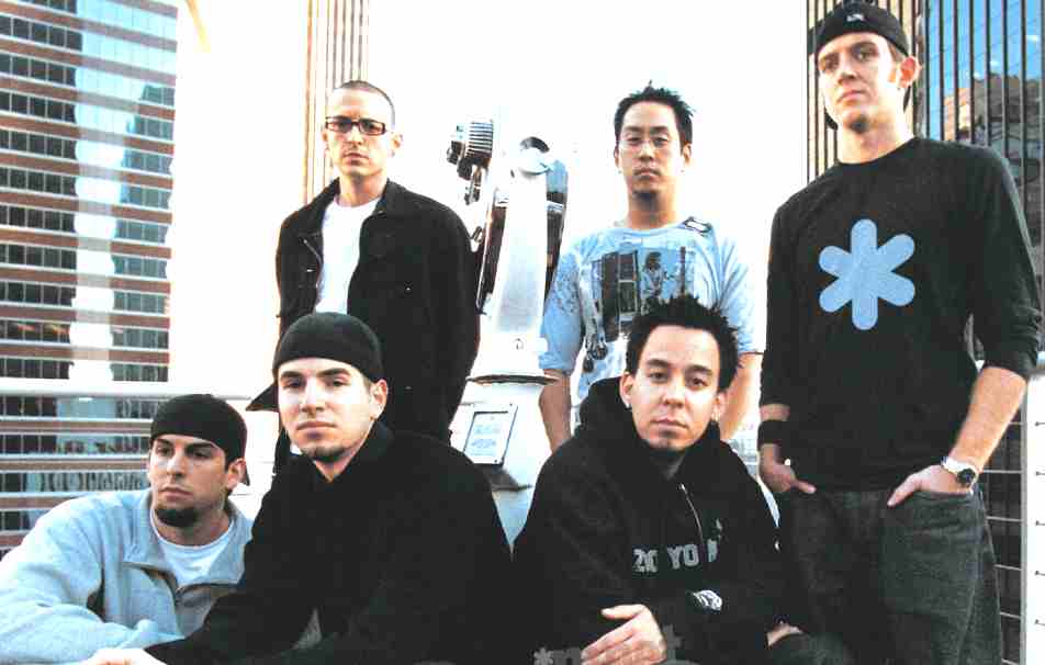 Linkin Park, high on a rooftop