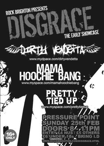 Mama Hoochie Bang poster rock Brighton Disgrace event Feburary 25