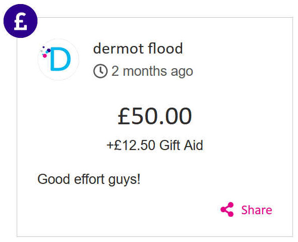 Dermot Flood gave 50 pounds to Jill Finn's race for life