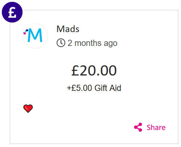 Mads gave 20 to Jill Finn's race for life