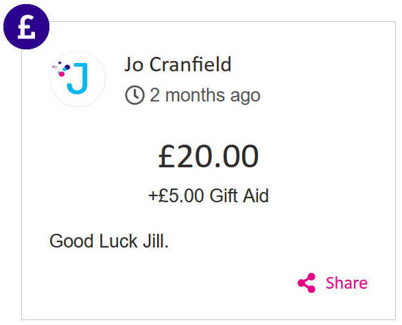 Jo Cranfield gave 20 to Jill Finn's race for life