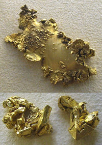Raw gold from California (top) and Australia (bottom), showing octahedral formations