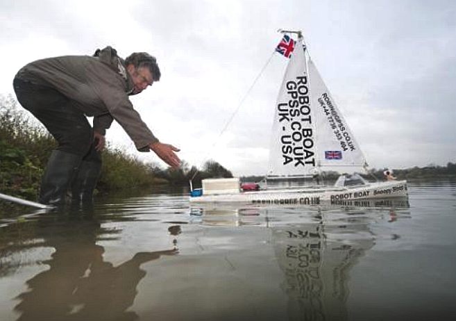 Robin Lovelock launches his autonomous sailing boat, Snoopy Sloop