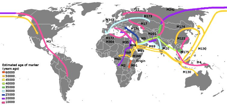 Human distribution from Tanzania, across the globe