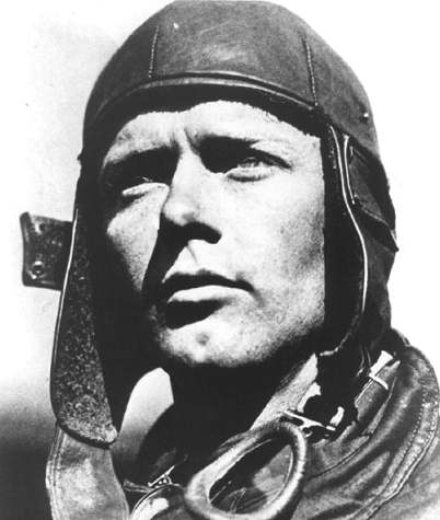 Charles Lindberg portrait in classic leather flying helmet