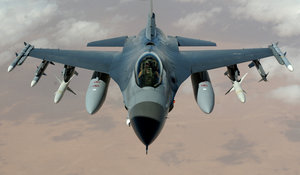 F16 Falcon fighter jet, front