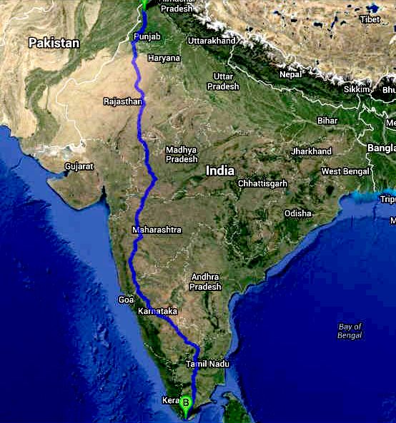 Route map of Cannonball EV Run, India