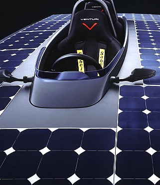 Solar panels on an electric racing car